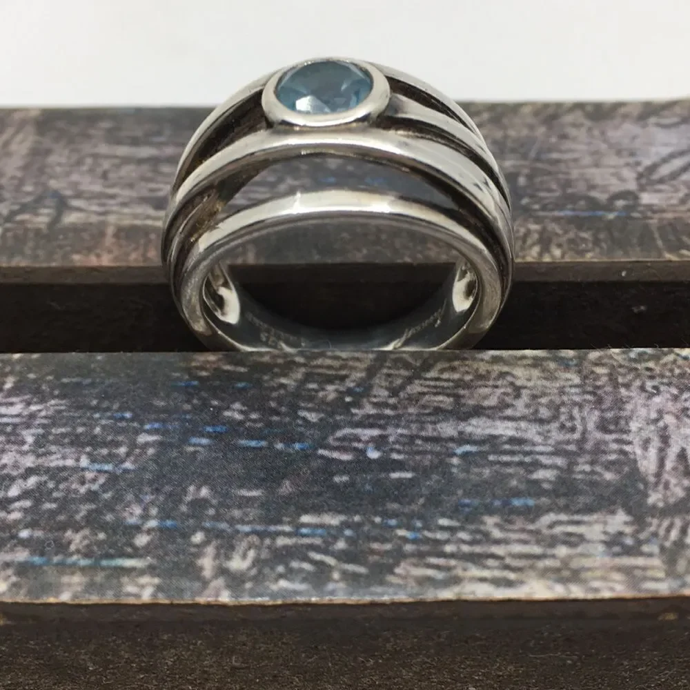 Franco P Blue Topaz 925 Thailand Sterling Silver Ring Sz 7